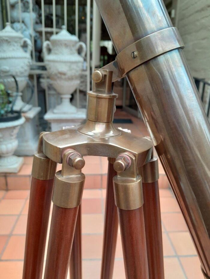 A 20TH Century Solid Brass Telescope on Adjustable Teak Wood Tripod Stand With Brass Fittings and Mounts - Image 7