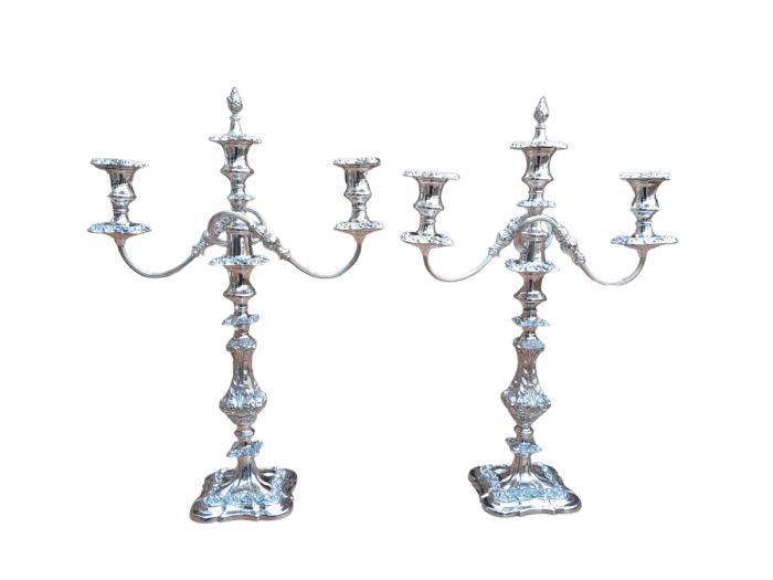 A 20TH Century Pair Of Silver-Plate Candelabras Of Large Proportions