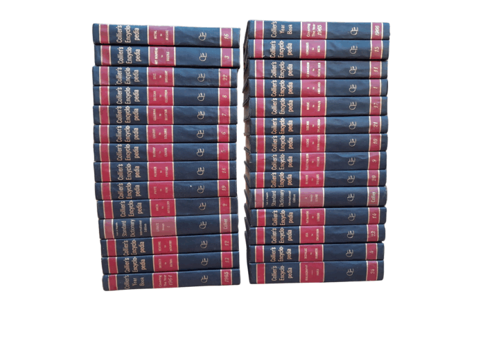 A 20th Century Full Set Of 24 Volumes Of Colliers Encyclopedia Printed In USA With Gilt Lettering, Bibliography And Index
