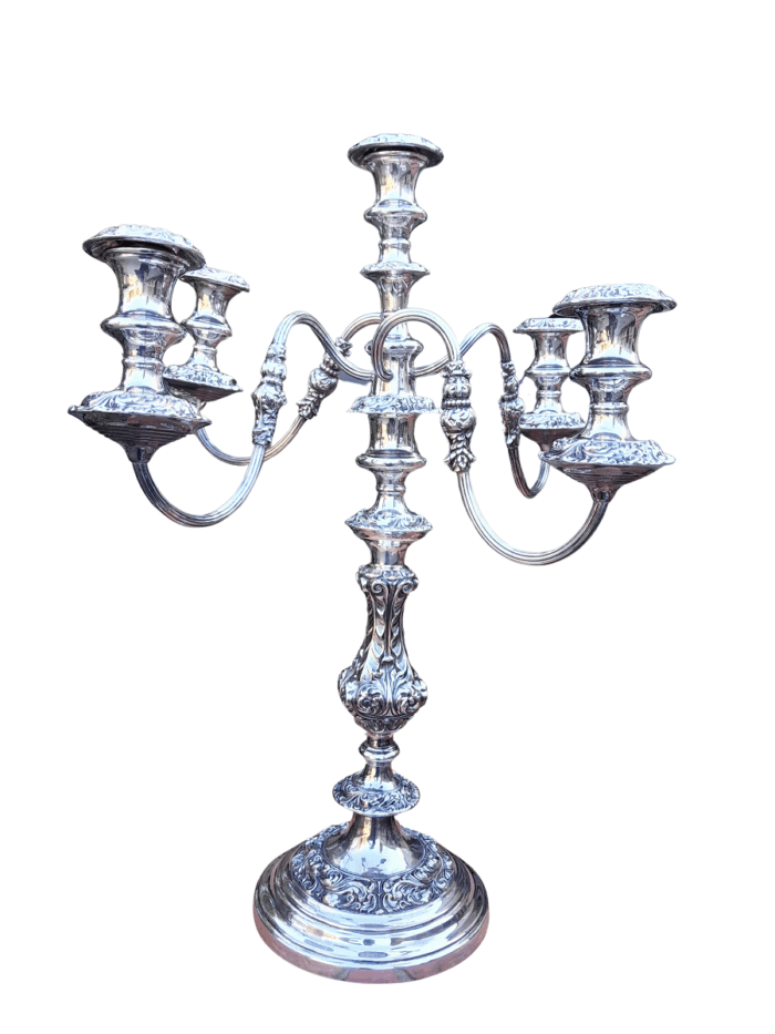 An Antique  / Circa 1900 Large Electroplate Candelabra With Sconces And Nozzles
