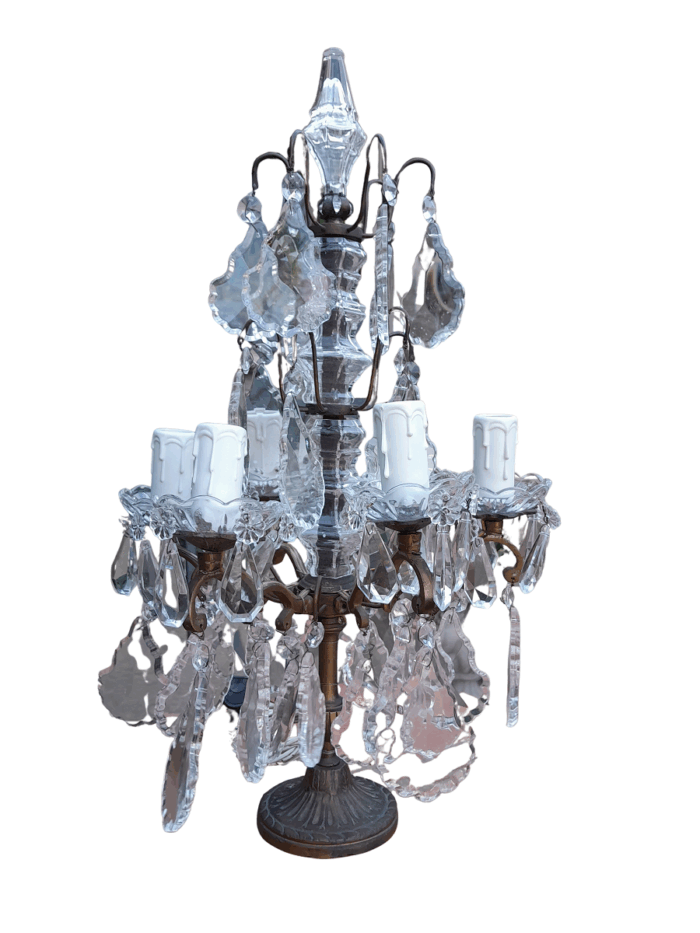 An Early 20th Century French Gilt And Crystal Candelabra Electrified