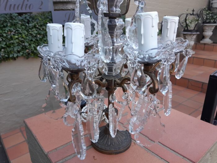 An Early 20th Century French Gilt And Crystal Candelabra Electrified - Image 7