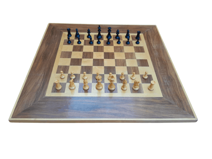 A Wooden Chess Set Comprising Chess Pieces And A Chess Board
