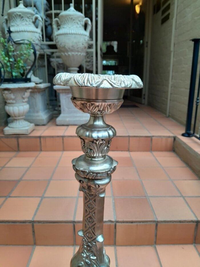 A Pair Of Tall Heavy Metal Silvered Candlesticks / Holders Nd - Image 7