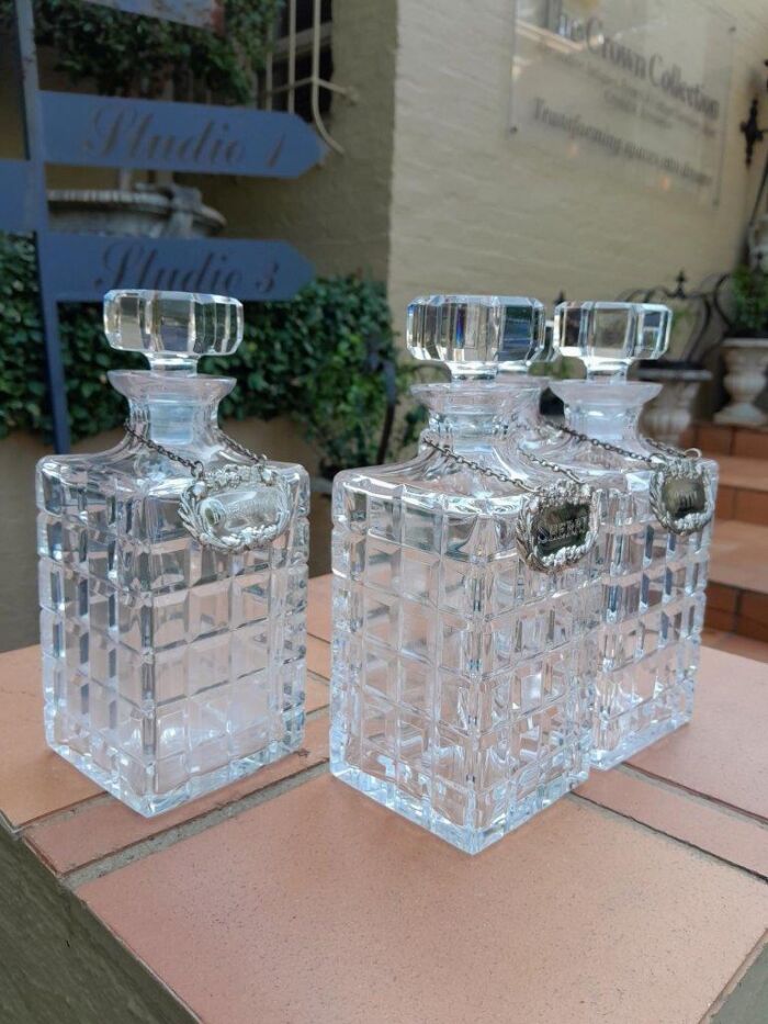 A Set of Four Decanters With Silver-plate Labels (Brandy, Scotch, Sherry, Gin) - Image 5