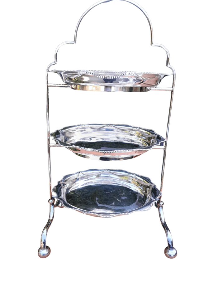 An Antique English Edwardian Tall Silver-Plate Cake / Food Stand with Three Removable Plates / Bowls
