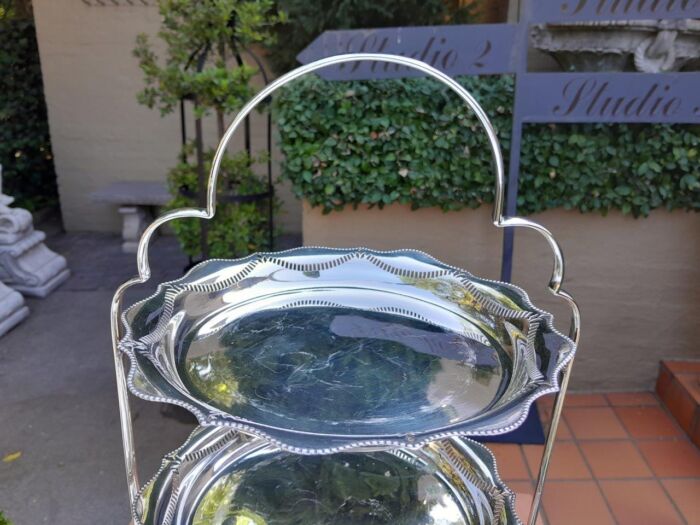 An Antique English Edwardian Tall Silver-Plate Cake / Food Stand with Three Removable Plates / Bowls - Image 7