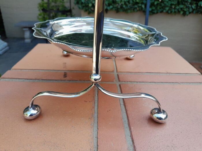 An Antique English Edwardian Tall Silver-Plate Cake / Food Stand with Three Removable Plates / Bowls - Image 8