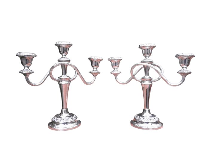 A 20TH Century Pair of Silver Plate Candelabras