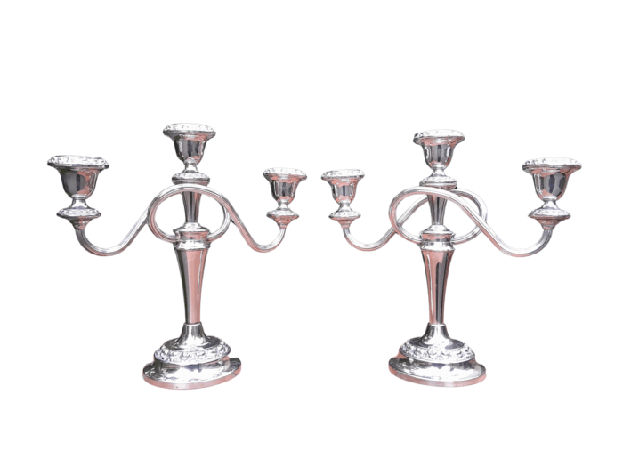 A 20TH Century Pair of Silver Plate Candelabras