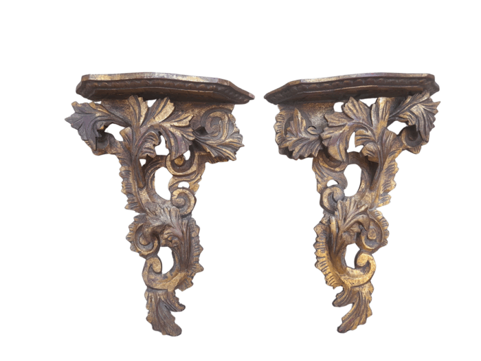 A 20th Century French Style Pair Of Ornately Carved Giltwood Wall Sconces ND