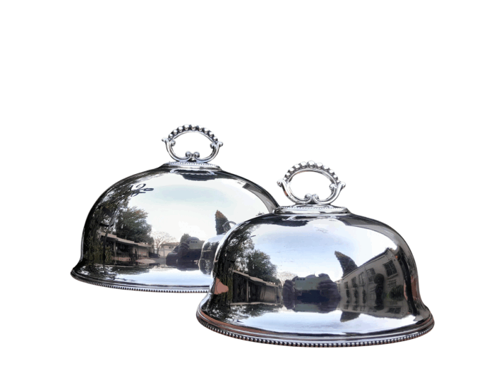 20th Century Graduated Set of Two Silver Plate Food Domes