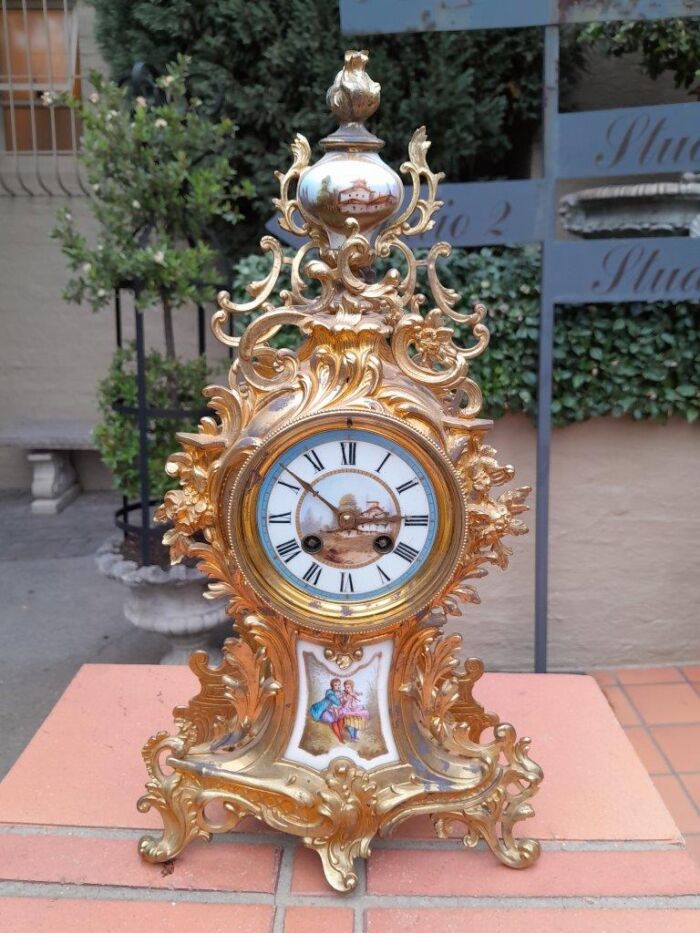 An Antique Century French Rococo Style Clock Garniture Set with Pair of Candelabras  with  Pendulum and Key - Image 8