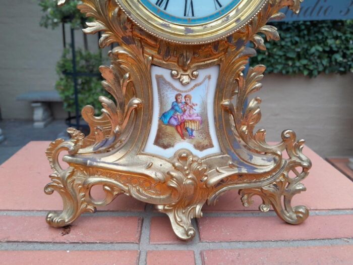 An Antique Century French Rococo Style Clock Garniture Set with Pair of Candelabras  with  Pendulum and Key - Image 9