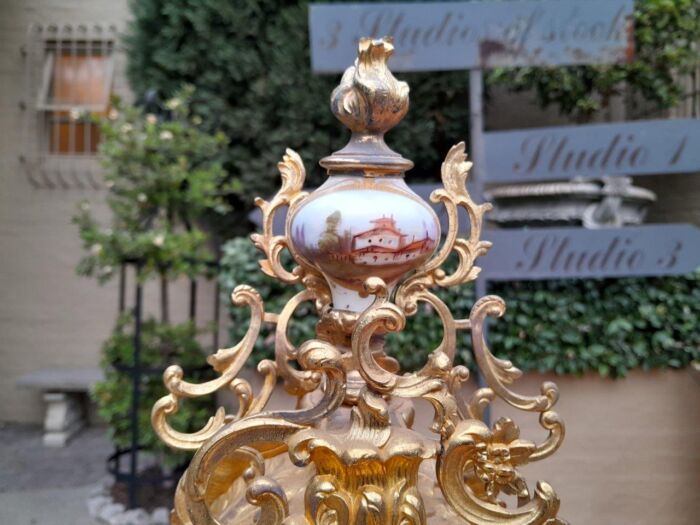 An Antique Century French Rococo Style Clock Garniture Set with Pair of Candelabras  with  Pendulum and Key - Image 11