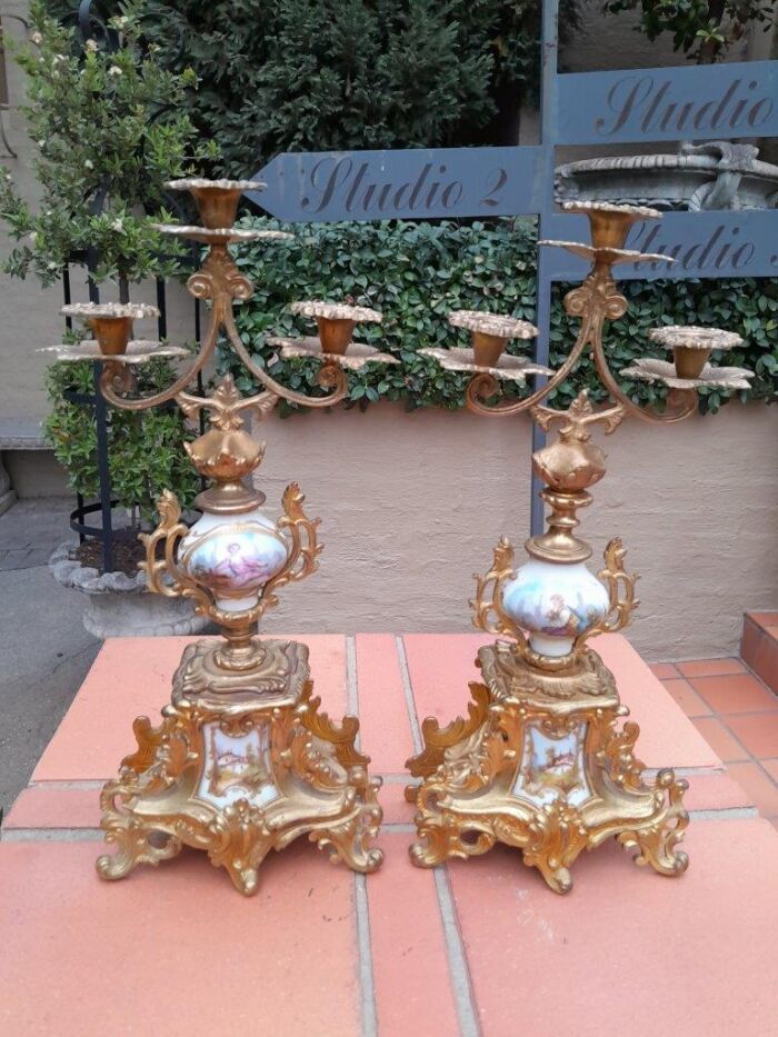 An Antique Century French Rococo Style Clock Garniture Set with Pair of Candelabras  with  Pendulum and Key - Image 13