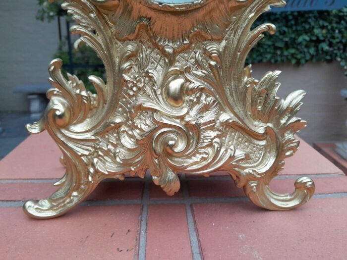 An Antique 19th Century French Rococo Style Gilt Metal Clock and Candelabra Garniture Set - Image 12