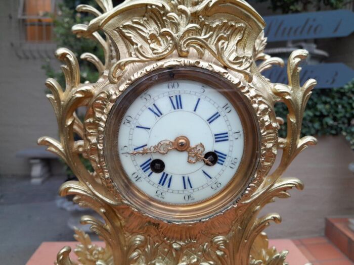 An Antique 19th Century French Rococo Style Gilt Metal Clock and Candelabra Garniture Set - Image 13