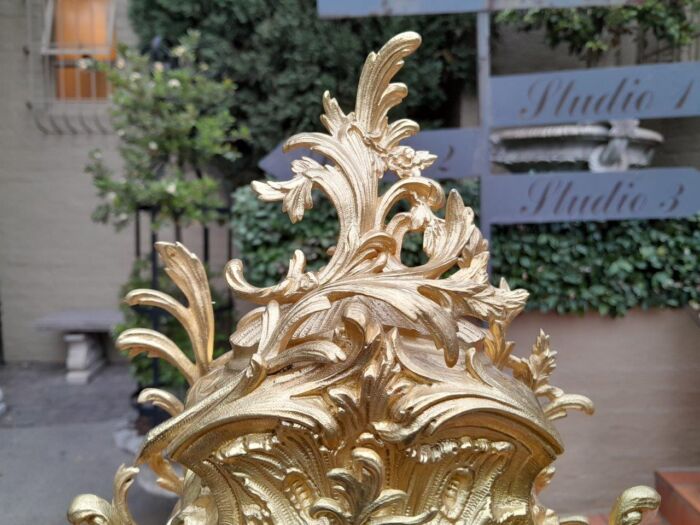 An Antique 19th Century French Rococo Style Gilt Metal Clock and Candelabra Garniture Set - Image 14
