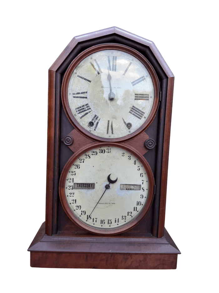 An Antique Late 19th Century Mahogany Calendar Clock With Date And Time Dials