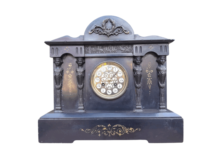An Antique Victorian Black Slate Clock
