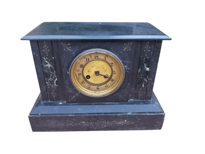 An Antique Victorian Black Slate And Marble Clock