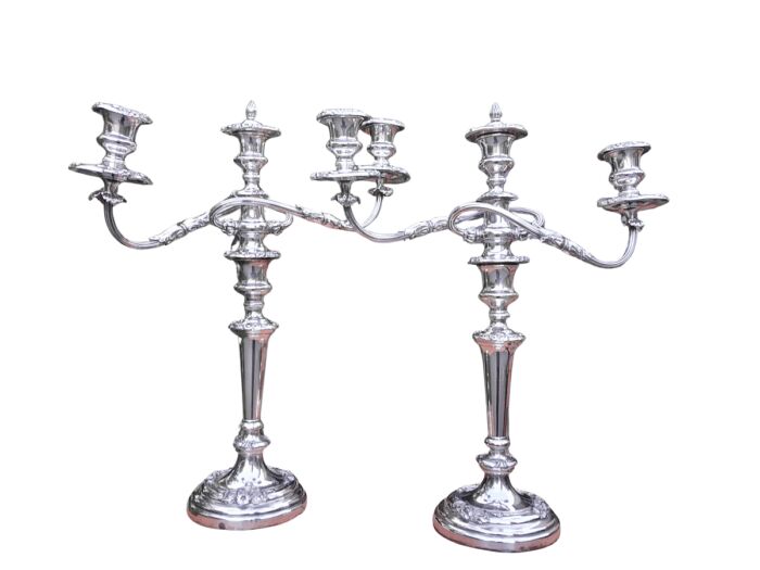 A 20th Century Pair Of Silver Plate Candelabra
