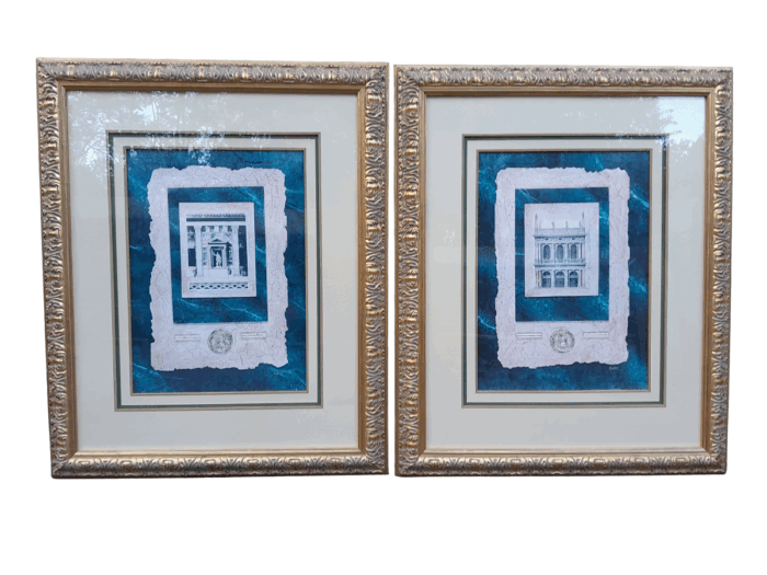 A 20th Century Pair Of Architectural Signed Hunter In Plates