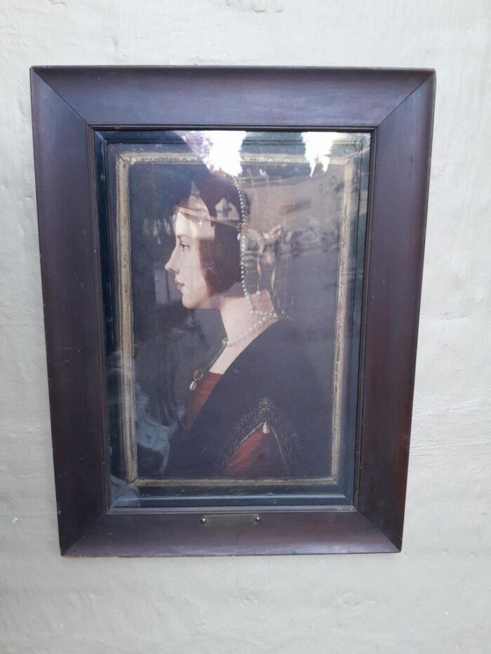 A 20th Century Lithograph Portrait Beatrice D'este After Ambrogio De Predis 1455 To1508  With Brass Plaque - Image 2