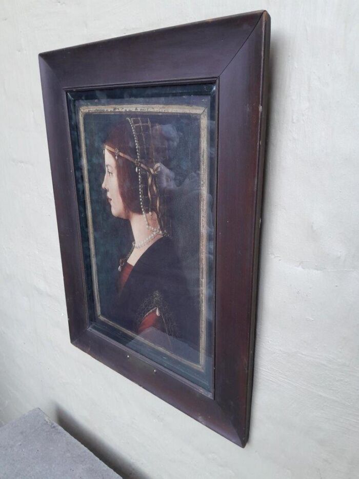 A 20th Century Lithograph Portrait Beatrice D'este After Ambrogio De Predis 1455 To1508  With Brass Plaque - Image 3