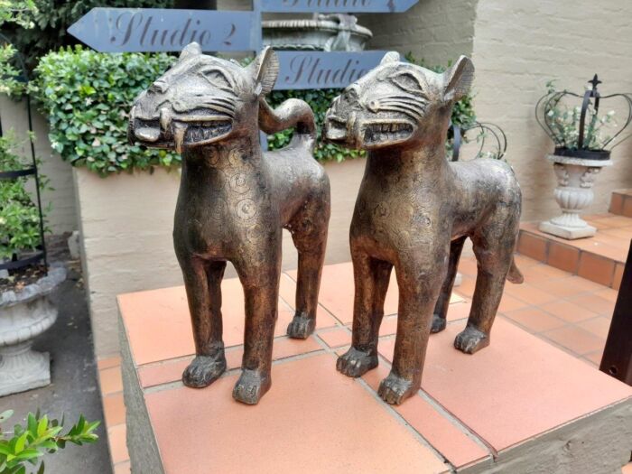 A 20th Century Pair of Benin Bonze Leopardsn ND - Image 3