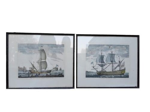 A Pair Of 20th Century French Engraving And Watercolour