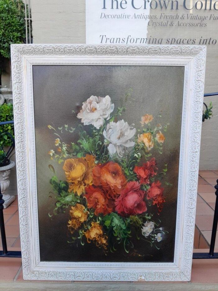 A Signed Floral Oil on Canvas in Cream Frame - Image 2