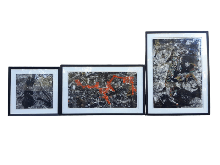 A 20th Century Set Of Three Large Framed Abstract Compositions By Darryl Betz