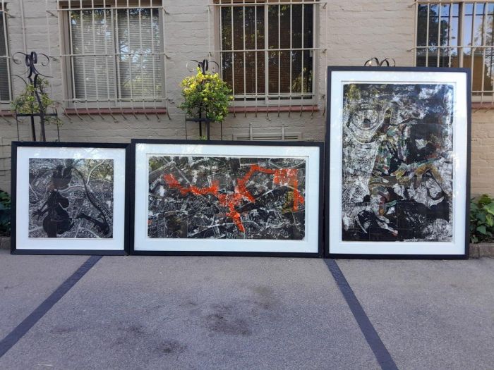 A 20th Century Set Of Three Large Framed Abstract Compositions By Darryl Betz - Image 2