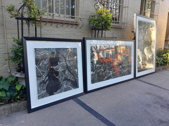 A 20th Century Set Of Three Large Framed Abstract Compositions By Darryl Betz - Image 3
