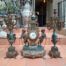 A 20th Century Louis XVl Style Brass and Marble Garniture Set Comprising Clock and Pair of Candelabrum
