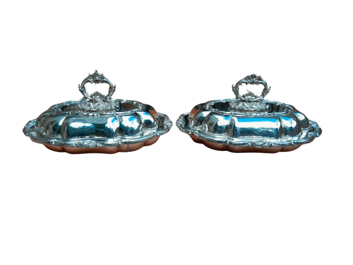 A 20TH Century Pair of Heavy Silver Plate Entrée Dishes with Stamp Angora AA 