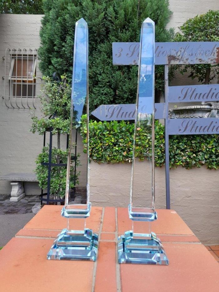 A Pair Of Decorative Crystal Obelisks