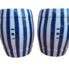 A Decorative Pair Of Blue / Off White Stripe Side Table / Seating Stool /  Decorative Accessory