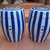 A Decorative Pair Of Blue / Off White Stripe Side Table / Seating Stool /  Decorative Accessory - Image 2