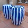A Decorative Pair Of Blue / Off White Stripe Side Table / Seating Stool /  Decorative Accessory - Image 4
