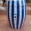 A Decorative Pair Of Blue / Off White Stripe Side Table / Seating Stool /  Decorative Accessory - Image 5