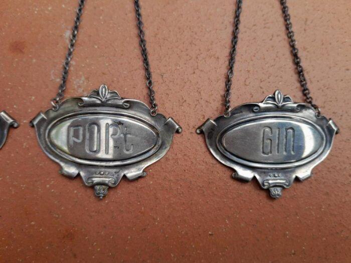 A Mid 20th Century Set of Five Sterling Silver Decanter Labels Brandy Port Sherry Gin Whisky  Weight 70grams - Image 3