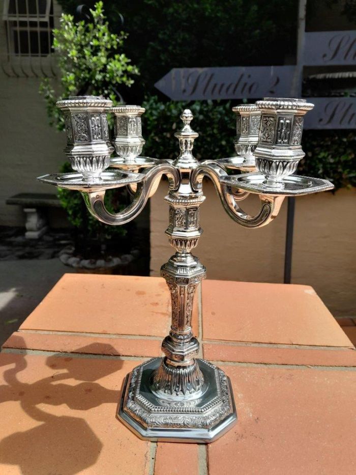 A Set Of Three Christofle Silver Plate Candelabras Comprising A Pair Of Two Arm Candelabras And A Single Four Arm Candelabra - Image 4