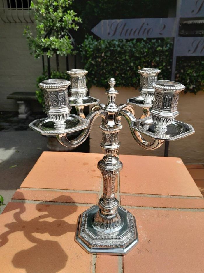 A Set Of Three Christofle Silver Plate Candelabras Comprising A Pair Of Two Arm Candelabras And A Single Four Arm Candelabra - Image 5