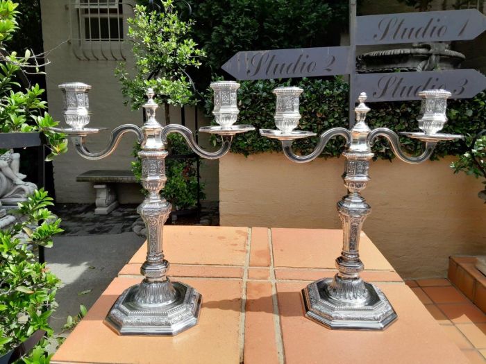 A Set Of Three Christofle Silver Plate Candelabras Comprising A Pair Of Two Arm Candelabras And A Single Four Arm Candelabra - Image 6