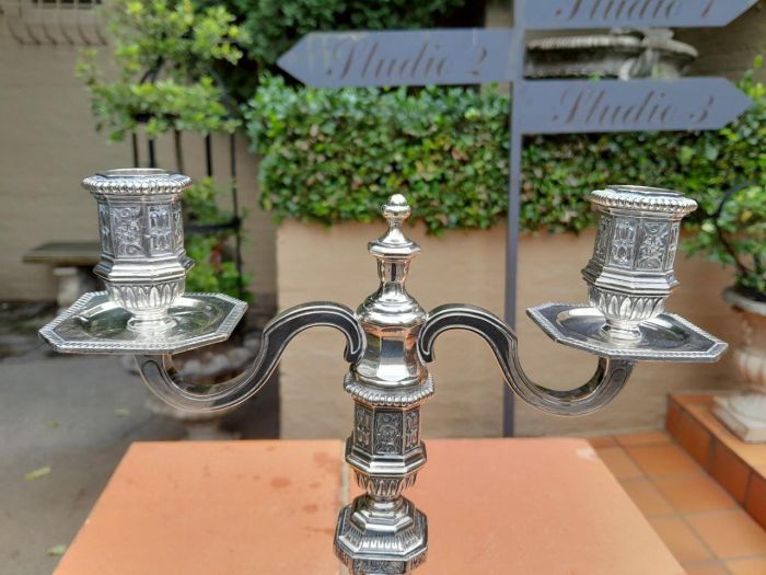 A Set Of Three Christofle Silver Plate Candelabras Comprising A Pair Of Two Arm Candelabras And A Single Four Arm Candelabra - Image 7