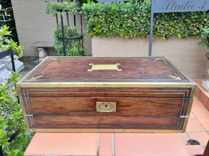 An Antique Victorian Rosewood Writing Slop with Leather Inside and Brass Hardware has Lock and Key - Image 2