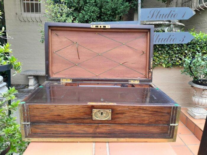 An Antique Victorian Rosewood Writing Slop with Leather Inside and Brass Hardware has Lock and Key - Image 4